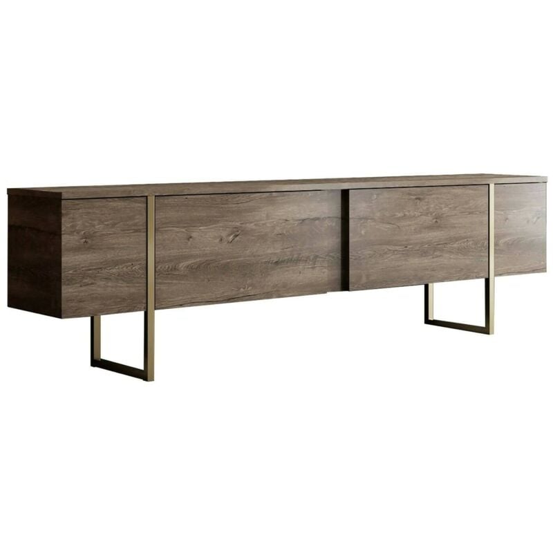 Dmora - Meuble tv Dgridell, Buffet de salon, Armoire basse pour tv, Base murale de rangement, 180x30h50 cm, Noyer et Or