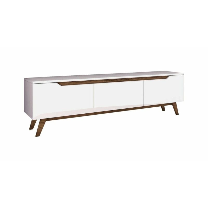 Dmora - Meuble tv Dguidoli, Buffet de salon, Armoire basse pour tv, Base murale de rangement, 180x35h49 cm, Blanc et Noyer