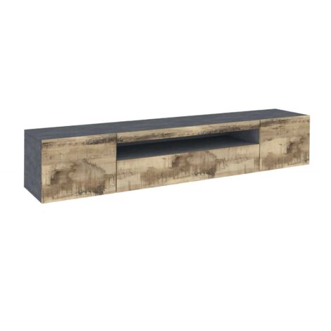 Dmora – Meuble TV Dmarso 200x40x37 cm – Buffet bas de salon 3 portes en ardoise et érable – Résistant aux chocs et rayures – 100% Made in Italy - 200x40h37