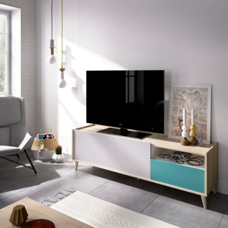 Meuble TV Cengalo, Buffet bas de salon, Buffet de salon pour télévision,  164x39h49 cm, Chêne Nœuds et Anthracite