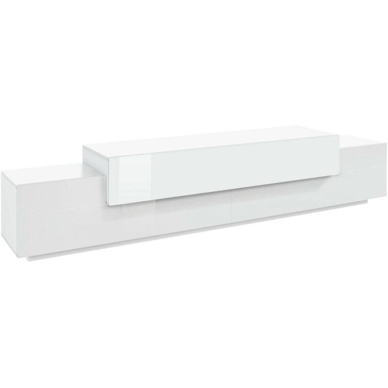 Dmora - Meuble tv Dlamann, Buffet bas de salon, meuble tv, 100% Made in Italy, 240x45h52 cm, Blanc brillant et mat