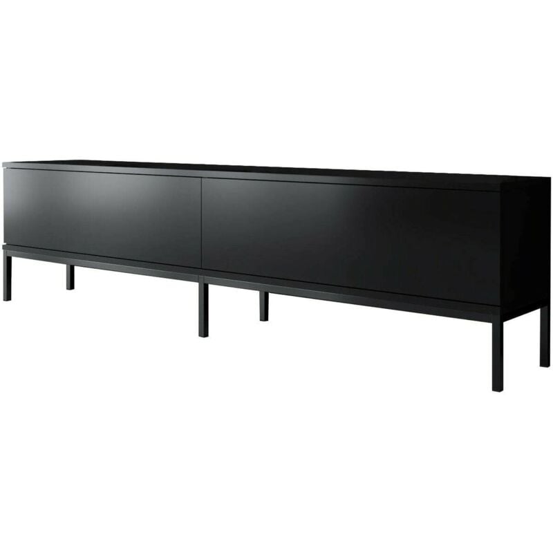 Meuble tv Regulus, Buffet de salon, Armoire basse pour tv, Base murale de rangement, 180x30h47 cm, Noir, avec emballage renforcé - Dmora