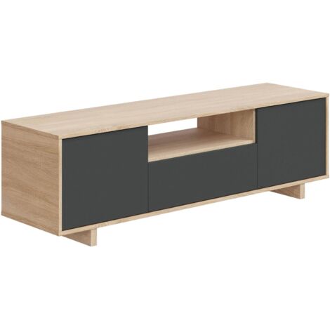 Dmora Meuble TV Visalia, Buffet TV salon, meuble télé 3 portes, Buffet bas pour salon, cm 150x41h46, Chêne, avec emballage renforcé