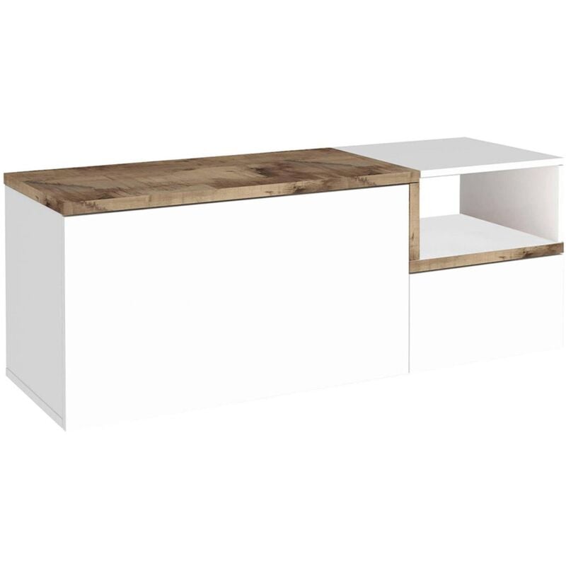 Dmora - Meuble d'entrée, Made in Italy, Module modulaire, Banc avec 2 portes, 120x40h54 cm, couleur blanc brillant et érable