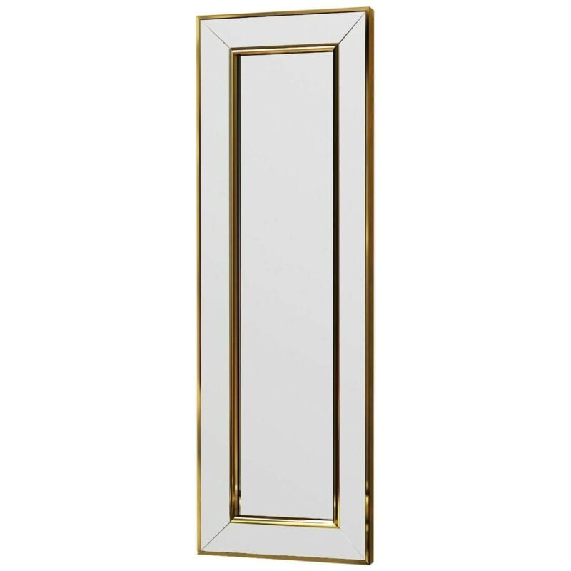 Miroir Dpancher, Verre miroité, Objet d'ameublement mural, Décoration avec miroir, 30x3h90 cm, Or - Dmora