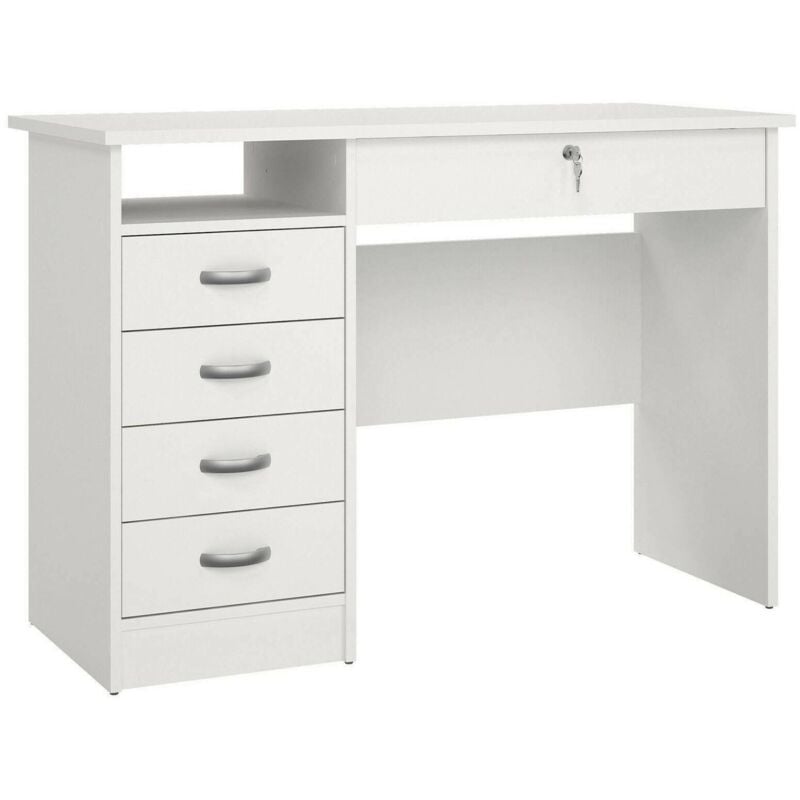 Dmora - Bureau avec cinq tiroirs, couleur blanche, Dimensions 109 x 75 x 48 cm