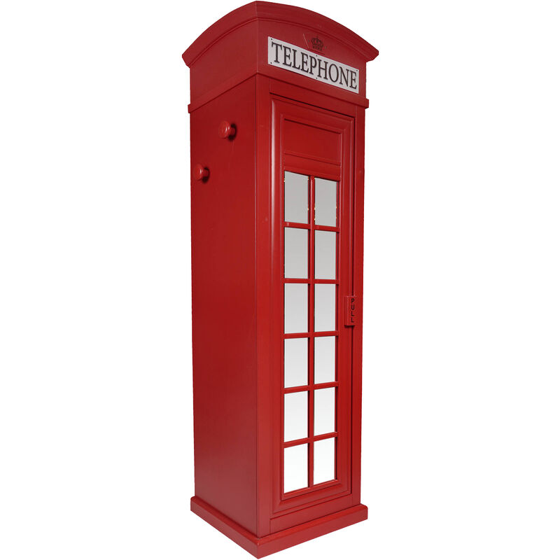 Dmora - Armoire 'cabine téléphonique de Londres' avec 3 étagères et porte miroir, Made in Italy, Armoire de chambre, cm 68x55h215, couleur Rouge