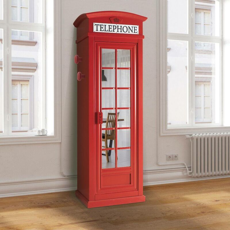 Dmora - Armoire 'cabine téléphonique de Londres' avec 3 étagères et porte miroir, Made in Italy, Armoire de chambre, cm 68x55h215, couleur Rouge,