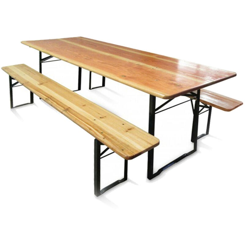 Ensemble table et bancs refermables pour brasserie, couleur marron, La table mesure 220 x 76 x 80 cm, Le banc mesure 220 x 46 x 24 cm - Dmora