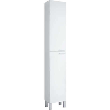 Dmora Mobile a colonna per bagno con due ante e due ripiani interni, colore bianco lucido, Misure 30 x 182 x 25 cm, con imballo rinforzato