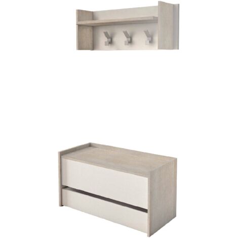 Dmora - Mobile da ingresso Actinolite, Entratina moderna con appendiabiti, Mobile con scarpiera, Armadietto multifunzione, Cm 50x32h182, Rovere e Bianco