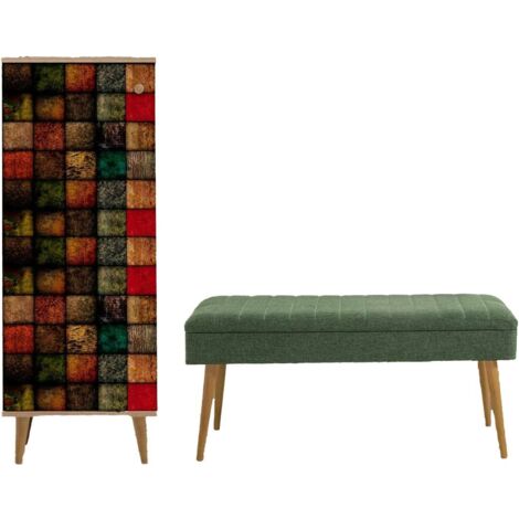 Dmora - Mobile da ingresso Baham, Entratina appendiabiti, Composizione per atrio, Consolle portaoggetti multifunzione, 50x38h135 cm, Quercia e Verde, con imballo rinforzato, con imballo rinforzato