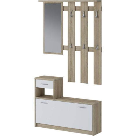 Dmora - Mobile da ingresso Daa, Entratina appendiabiti, Composizione per atrio, Consolle portaoggetti multifunzione, 100x26h190 cm, Bianco e Rovere