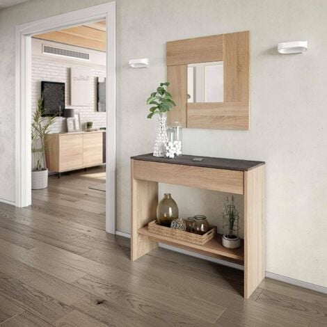 Mobile da ingresso Verdal, Entratina moderna multifunzione, Armadietto da  ingresso con specchio, 33x63h16 cm, Bianco e Rovere, con imballo rinforzato