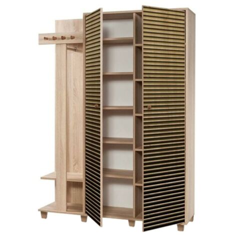 Dmora - Mobile da ingresso Liana, Entratina appendiabiti, Composizione per atrio, Consolle portaoggetti multifunzione, 135x36h194 cm, Quercia