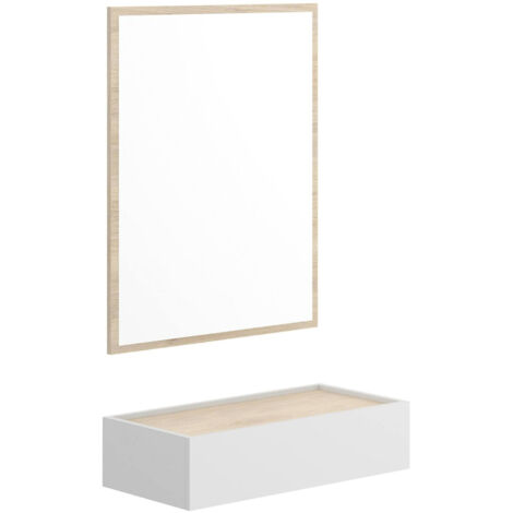 Dmora - Mobile da ingresso Verdal, Entratina moderna multifunzione, Armadietto da ingresso con specchio, 33x63h16 cm, Bianco e Rovere
