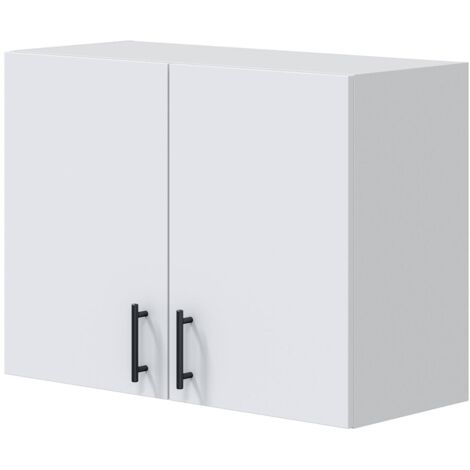 Dmora - Mobile pensile 2 ante Este, Armadietto sospeso, Mobiletto a muro, Armadio ausiliario multifunzione, 80x34 h59 cm, Bianco