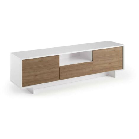 Dmora - Mobile Porta TV Andromeda, Supporto per TV da salotto, Credenza bassa da soggiorno a 2 ante e 1 cassetto, 100% Made in Italy, 170x42h48 cm, Bianco e Rovere, con imballo rinforzato