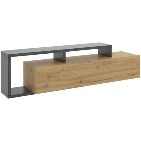 Dmora - Mobile porta TV Argon, Credenza bassa da soggiorno, Madia da salotto per televisione, 165x40h47 cm, Rovere Nodi e Antracite