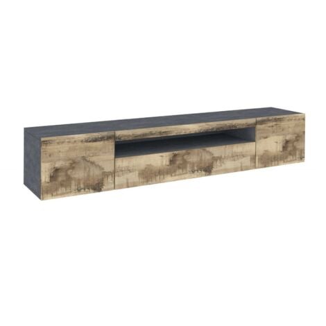 Dmora - Mobile porta TV Artropodi, Credenza bassa da soggiorno a 3 ante, Base porta televisione, 100% Made in Italy, cm 200x40h37, Ardesia e Acero, con luce LED