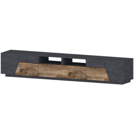 Dmora - Mobile porta TV Asdrubale, Credenza bassa da soggiorno a 4 ante, Base porta televisione, 100% Made in Italy, cm 260x43h46, Ardesia e Acero