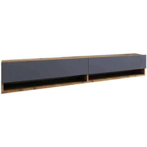 Dmora - Mobile porta TV Compasso, Credenza da soggiorno, Armadio basso per TV, Base parete attrezzata, 180x32h29 cm, Quercia e Antracite