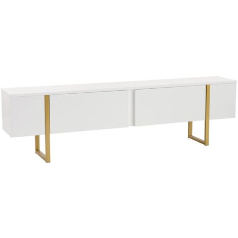 Dmora - Mobile porta TV Gussola, Credenza da soggiorno, Armadio basso per TV, Base parete attrezzata, 180x30 h50 cm, Bianco e Oro