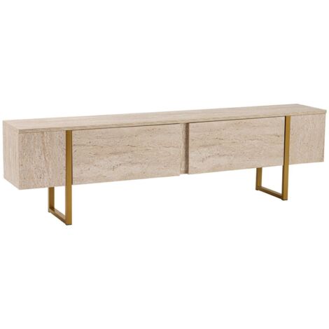 Dmora - Mobile porta TV Lilith, Credenza da soggiorno, Armadio basso per TV, Base parete attrezzata, 180x30 h50 cm, Beige e Oro