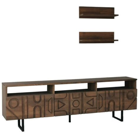 Dmora - Mobile porta TV Novastra, Credenza da soggiorno, Armadio basso per TV, Base parete attrezzata, 170x30h40 cm, Noce, con imballo rinforzato, con imballo rinforzato