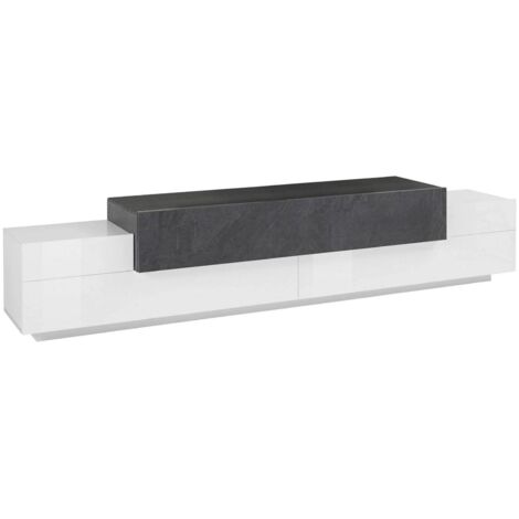 Dmora - Mobile porta TV Tiche, Credenza bassa da soggiorno, Base porta televisione, 100% Made in Italy, cm 240x45h52, Bianco lucido e Ardesia