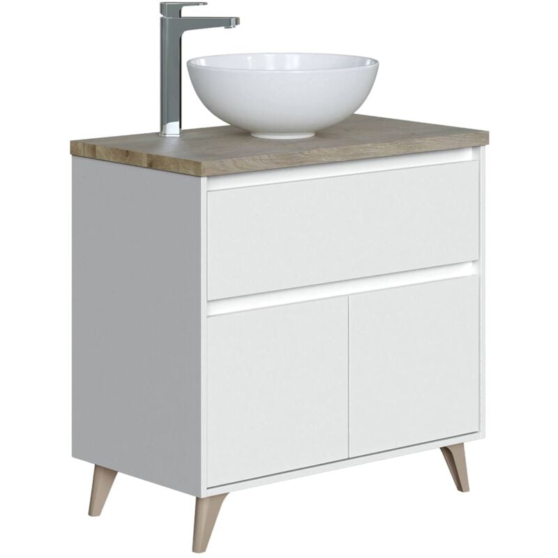 Dmora - Mobile sottolavabo Dalibon, Mobiletto per bagno a 2 ante e 1 cassetto, Armadietto da terra, lavabo non incluso, 78,5x46h80 cm, Bianco lucido