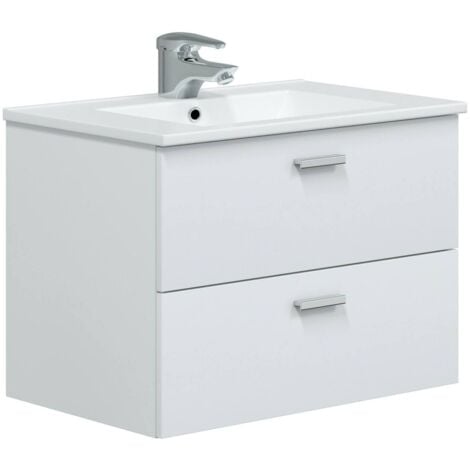 Dmora - Mobile sottolavabo Tico, Mobiletto da bagno, Contenitore porta lavabo, Armadio per lavandino, 70x45 h50 cm, Bianco lucido