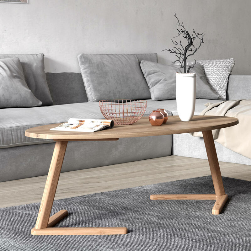 Dmora - Moderner Couchtisch mit ovaler Platte, 120 x 50 x 43 cm, Eichenfarbe