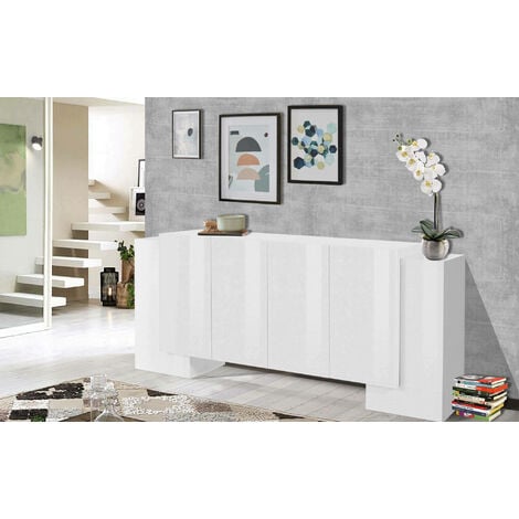 Dmora - Kommode Dkjae, Küchen-Sideboard mit 6 Türen, Wohnzimmer-Buffet, 100  % Made in Italy, cm 210x45h85, glänzend weiß