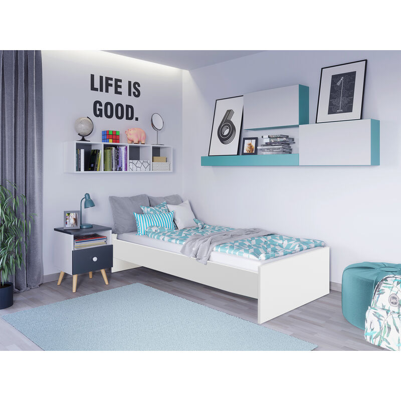 Dmora Modernes Einzelbett mit Kopfteil, Einzelbett geeignet für eine 90x180 cm Matratze, Farbe weiß