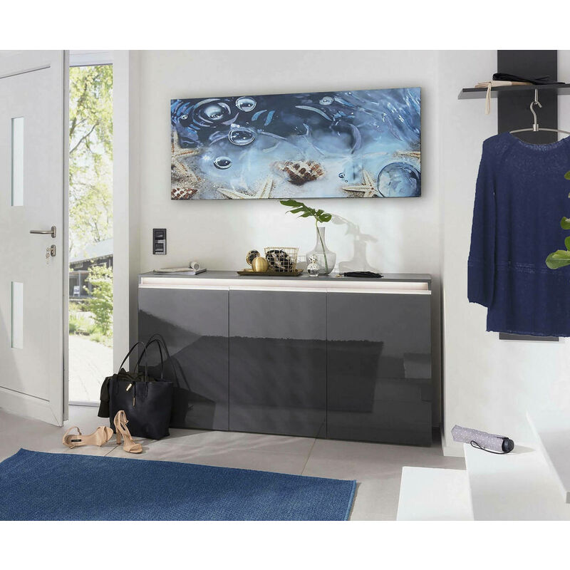 Dmora - Modern Sideboard, Design Sideboard mit 3 Türen, Made in Italy, TV-Ständer, Wohnzimmerbuffet, 150x40h81 cm, Farbe Anthrazit glänzend