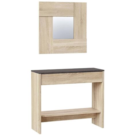 Dmora Möbel für den Eingangsbereich Gilbert, Flur mit Spiegel, Schrank mit Schublade und Regal für den Eingang, Moderne Garderobe im Eingangsbereich, cm 92x33h149, Eiche und Nussbaum