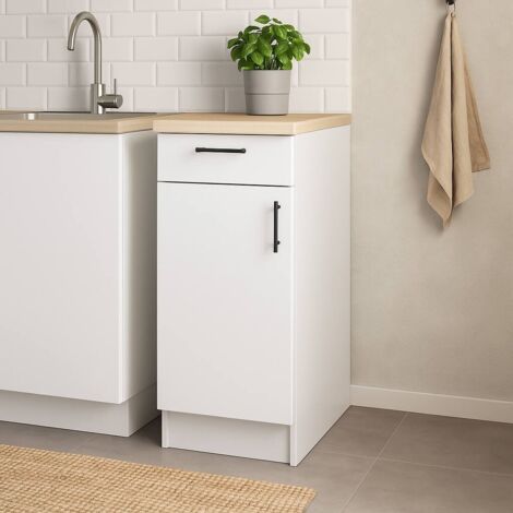Dmora - Mueble 1 puerta con cajón Orvia, Módulo de almacenamiento mixto, Base de cocina, Módulo multifuncional, 40x60 h90 cm, Blanco y Roble