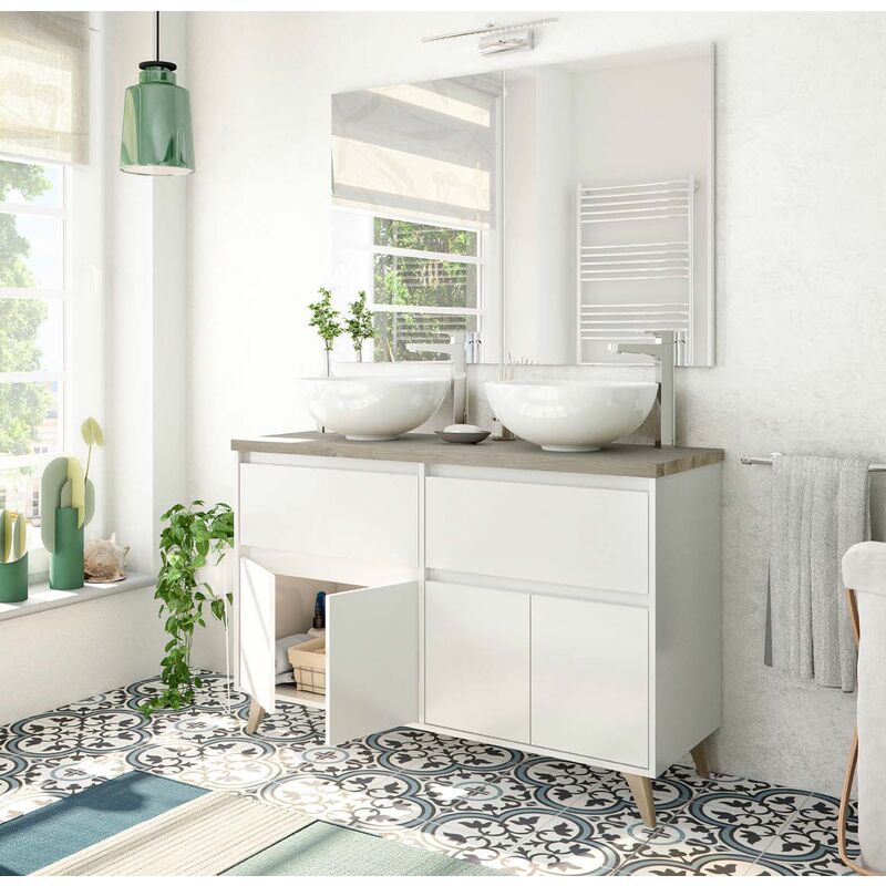 

Mueble de baño Dmora White, Mueble bajo lavabo de dos cajones, 120 x 80 x 46 cm, Color blanco