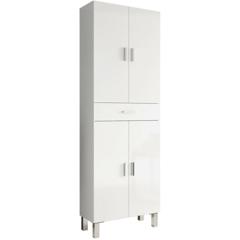 

Mueble de baño con cuatro puertas y un cajón, color blanco brillo, 60 x 182 x 29 cm. - Dmora