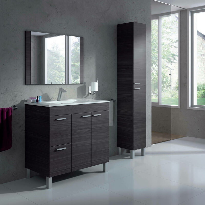 

Mueble bajo lavabo Dmora con dos puertas batientes y dos cajones, 80 x 80 x 45 cm, color gris ceniza