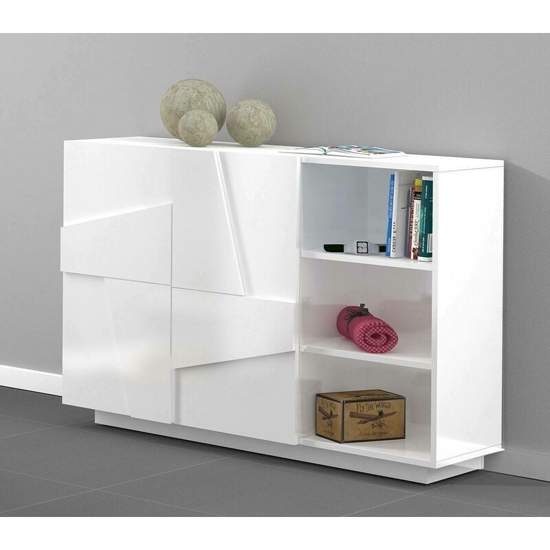 

Dmora Mueble de entrada Dmora con 2 puertas y estantes abiertos, Made in Italy, Entratina moderna, Aparador para atrio, 121x38h86 cm, color blanco