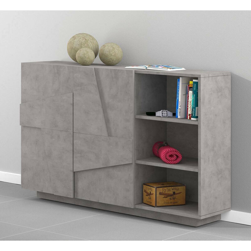 

Mueble de entrada con 2 puertas y estantes abiertos, Made in Italy, Entratina moderna, Aparador para atrio, 121x38h86 cm, color Gris ceniza - Dmora