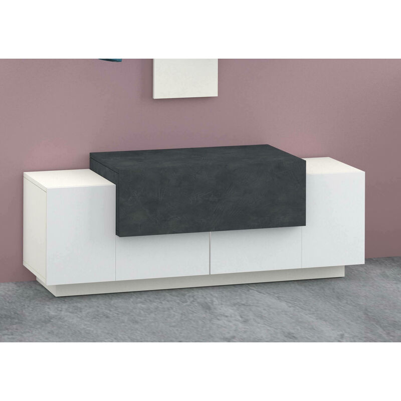 

Dmora Mueble de entrada Dmora con 3 puertas, Made in Italy, Aparador de salón, mueble para TV, 120x45h46 cm, color blanco brillante y gris ceniza