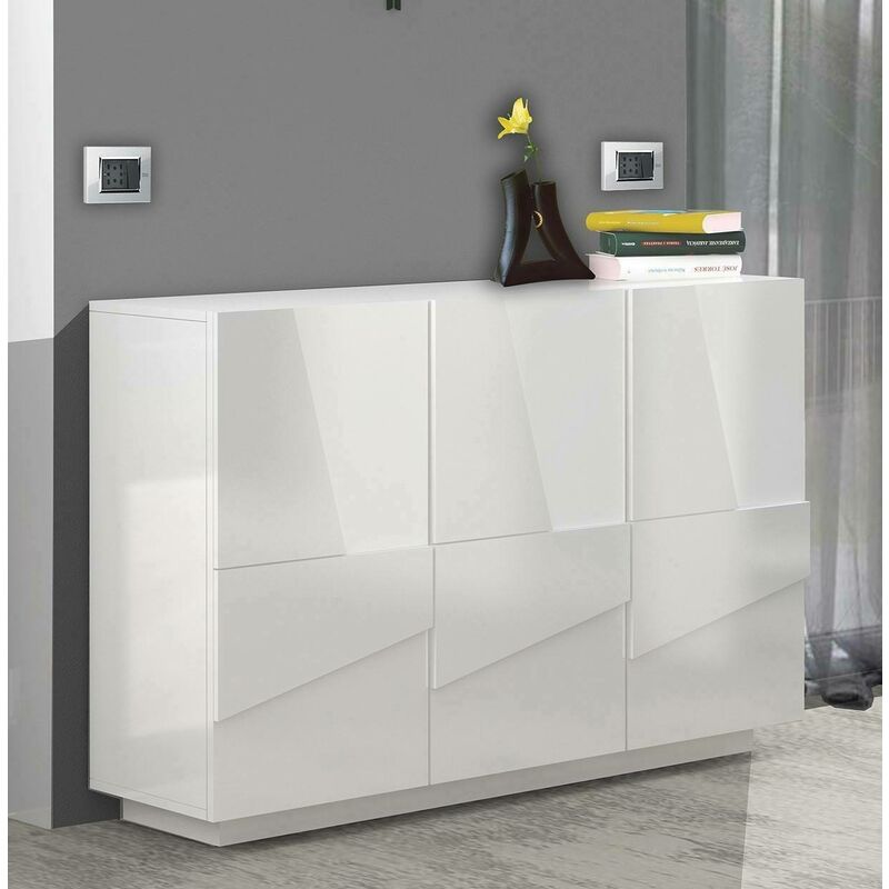 

Mueble de entrada con 3 puertas y estantes internos, Made in Italy, Vestíbulo moderno, Aparador para atrio, 121x38h86 cm, color blanco brillante