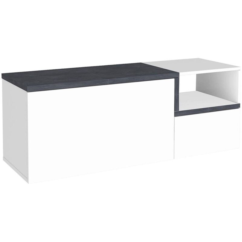 

Mueble de entrada Made in Italy, Módulo modular, Banco con 2 puertas, 120x40h54 cm, color blanco brillante y gris pizarra - Dmora