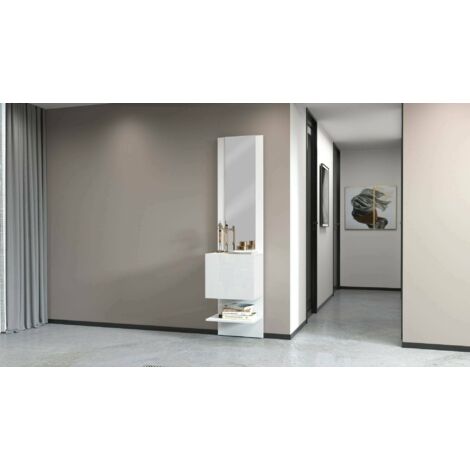 Dmora - Mueble de entrada Vitale, Mueble multifuncional con espejo, Zapatero con 1 puerta, 45x35h190 cm, Blanco
