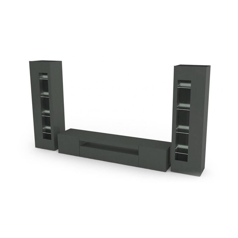 

Mueble de salón modular Made in Italy, mueble de pared y soporte para TV, juego de salón moderno, cm 300x40h162, color antracita brillante - Dmora