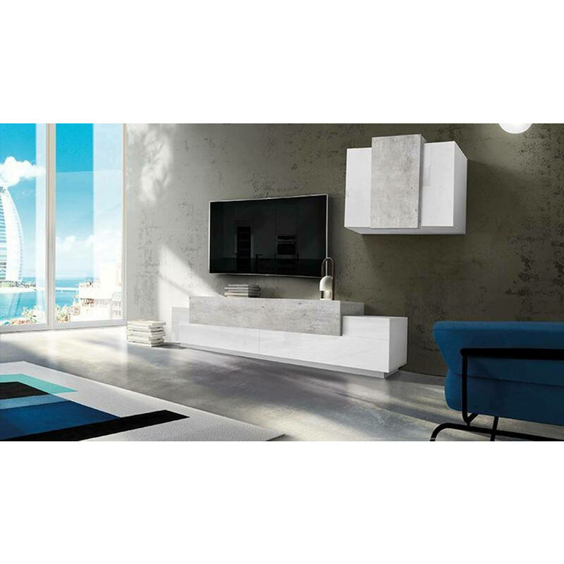 

Sistema de pared para sala de estar modular Made in Italy, soporte para TV y mueble de pared suspendido, juego de sala moderno, 280x45h180 cm, color