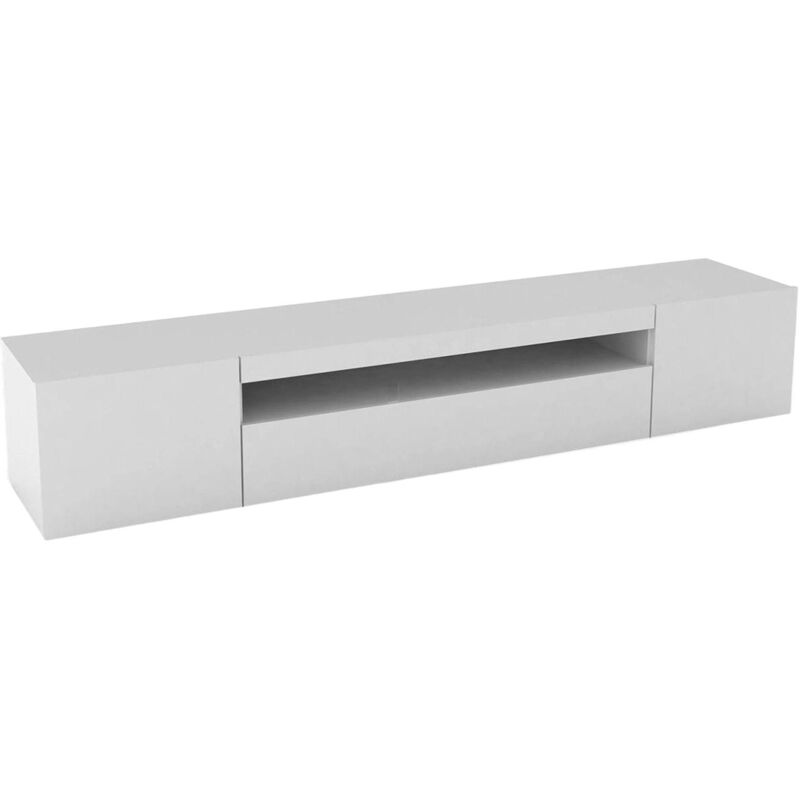 

Mueble de salón para TV Made in Italy, mueble para TV con 3 puertas y estantes, cm 200x40h37, color blanco brillante - Dmora
